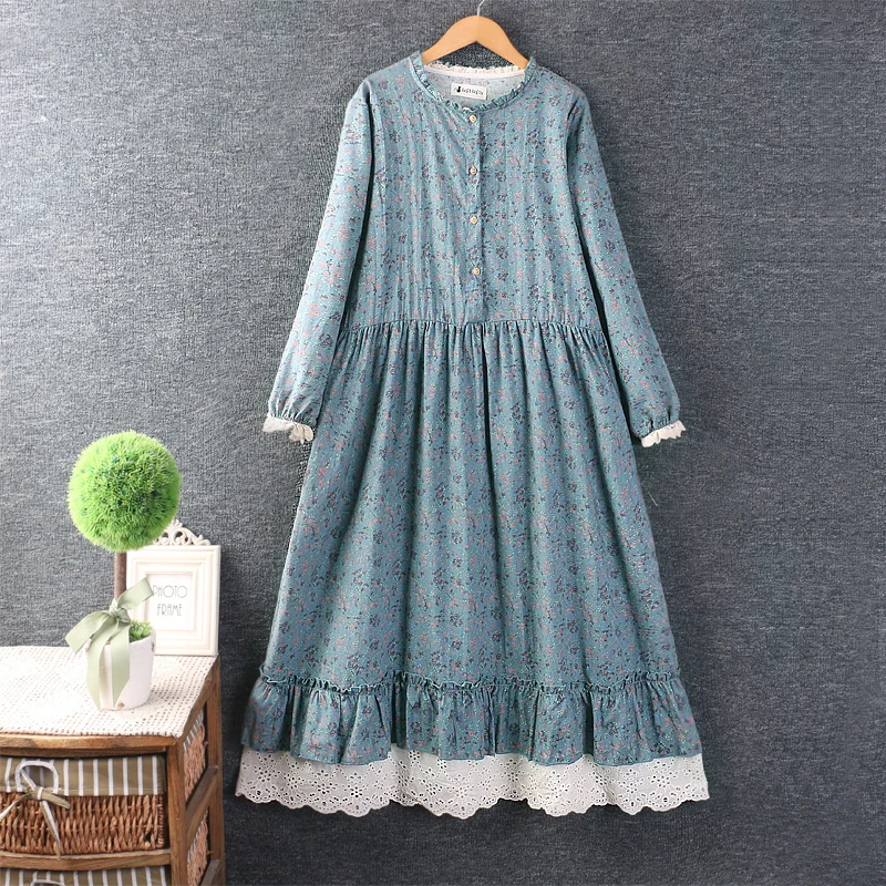 Top Trends: Spring New Japanese Style Small Fresh Round Neck Retro Floral Dress Women Double Pockets Long Sleeve Midi Dress Z3571 Shoppable Styles