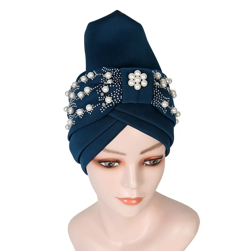 Top Trends: Pearls Beading African Turban Cap Auto Gele Headtie Nigerian Wedding Geles Female Head Wraps Muslim Headscarf Hijab Bonnet Shoppable Styles - Image 4