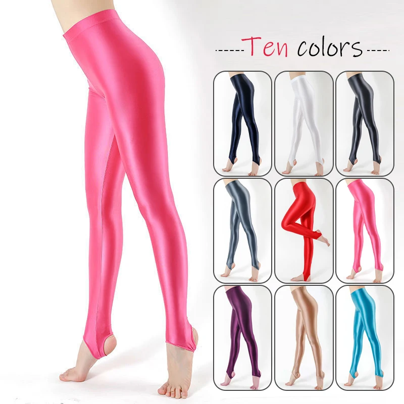 Top Trends: Glossy Satin High Waist Step On Foot Leggings Japanese Shiny Sports Yoga Pants Women Tight Seamless Leggings Shoppable Styles