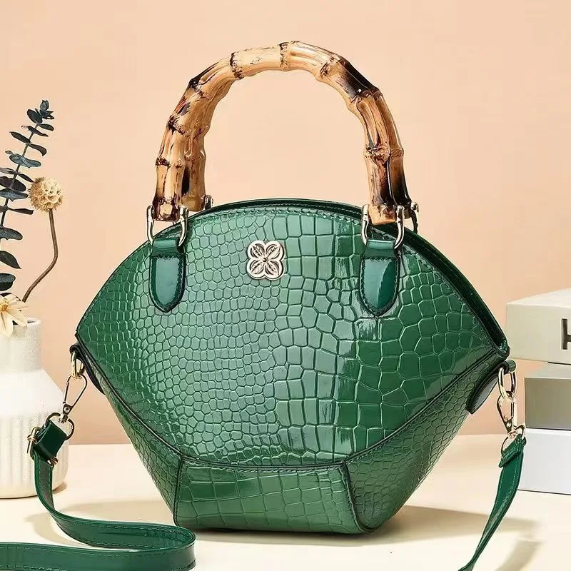 Top Trends: Crocodile Pattern Creative Shell Shaped Shoulder Bags High Quality Retro Bamboo Joint Handle Handbag Women Office Crossbody Bag Shoppable Styles - Image 5