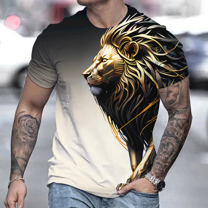 Top Trends: Summer Retro T-Shirt Animal Lion 3d Print Fashion Short Sleeve Top Elastic Oversized Clothing Sweatshirt Fitness T Shirt For Men Shoppable Styles