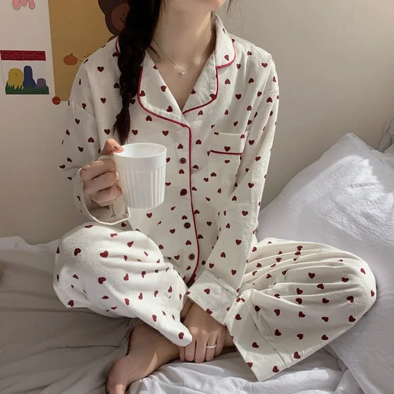 Top Trends: Homewear Winter Print Sweetheart Pajamas Set Women Lounge Set Pyjamas Sleepwear Nightwear Pijama Mujer Shoppable Styles