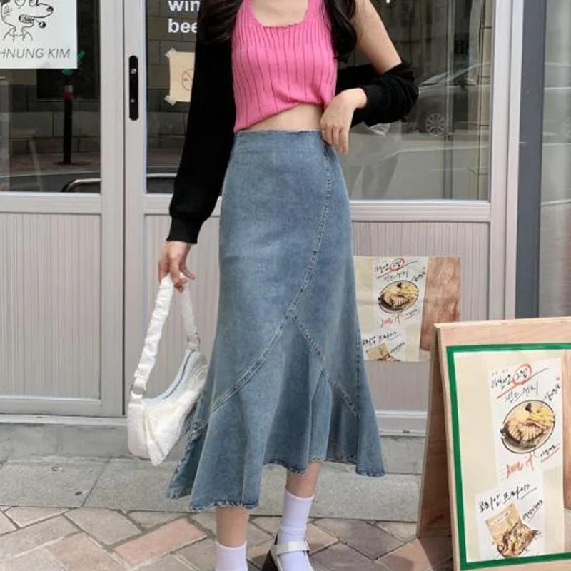 Top Trends: New Autumn Fashion Design Sense Retro High Waist Denim Half Skirt Korean Version Versatile Slim Spicy Girl Long Fishtail Dress Shoppable Styles - Image 5