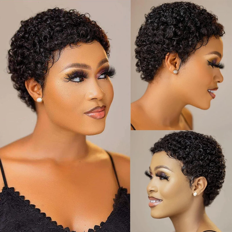 Top Trends: Short Kinky Curly Wigs Human Hair Pixie Cut Brazilian Human Hair For Women Natural Black Glueless Curly Human Hair Wigs Shoppable Styles