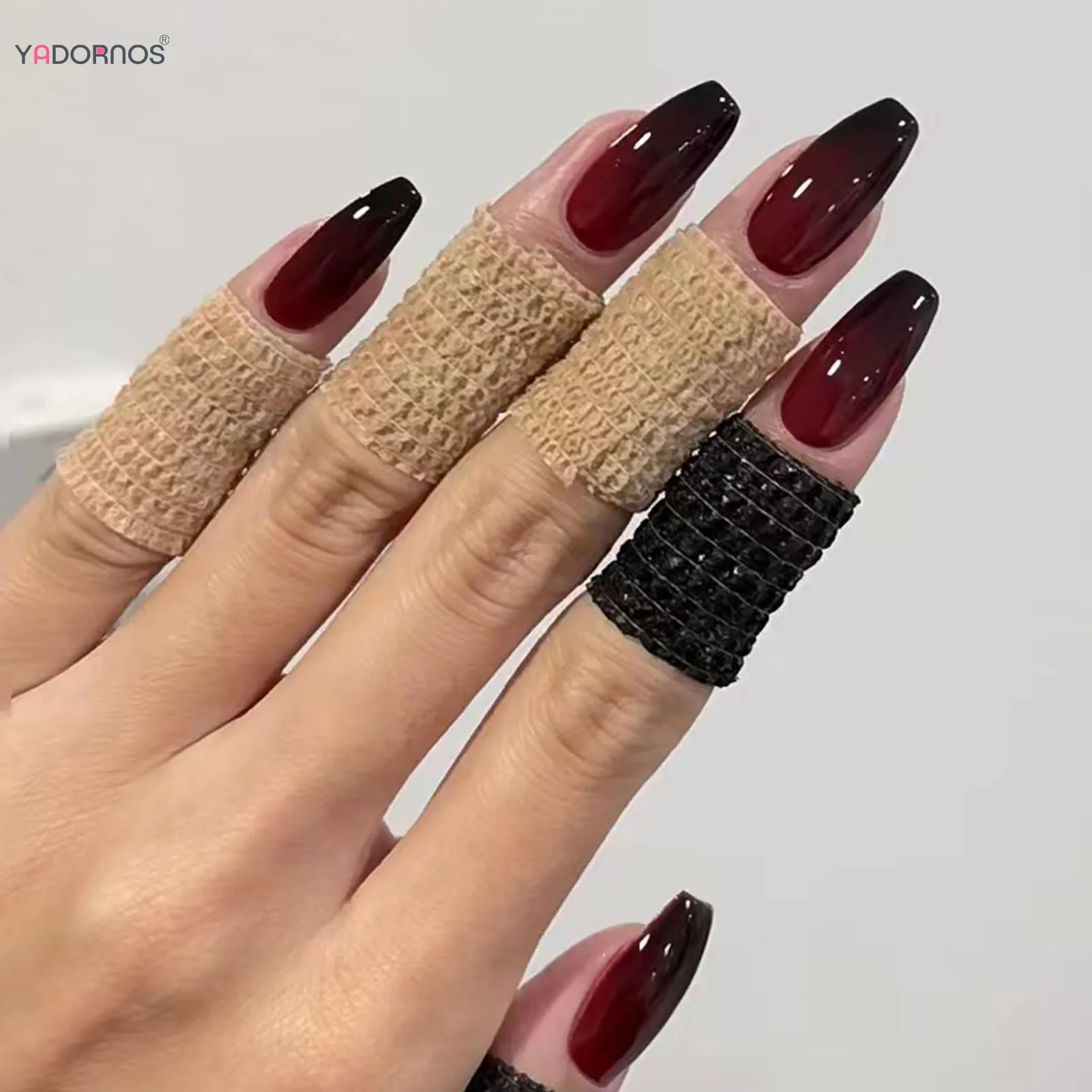 Top Trends: Red Black Gradient Press On Nails Medium Length Coffin Fake Nails With Sticky Tabs Ballerina False Nails Tips For Women 24Pcs Shoppable Styles