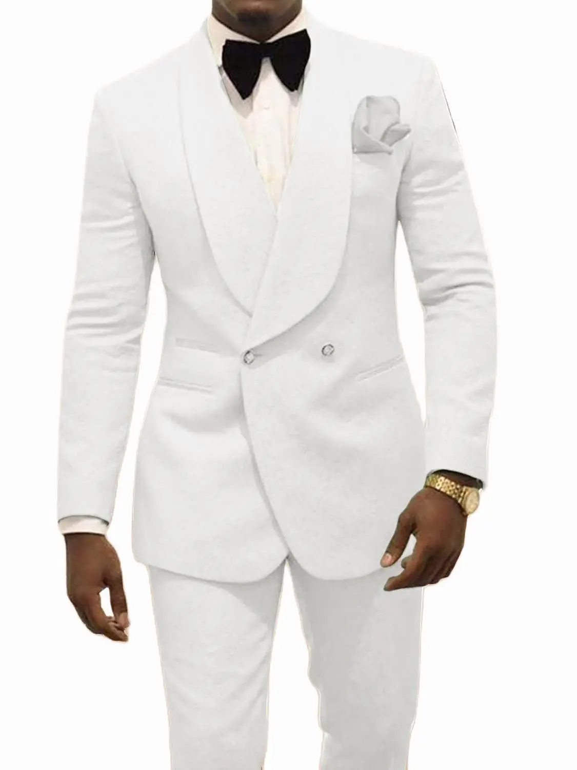 Top Trends: Custom Pour Hommes Made Groomsmen White Pattern Groom Tuxedos Shawl Lapel Suits 2PCS Wedding ( Jacket+ Pants )Costume Homme Shoppable Styles