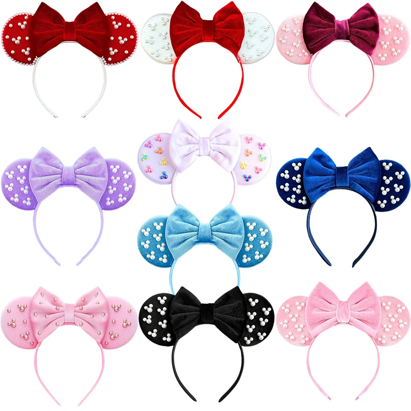 Top Trends: Disney White Pearls Mickey Mouse Ears Headbands For Women Colors Soft Cotton Bow Hair Accessories Girl Minnie Hairband Kids Gift Shoppable Styles