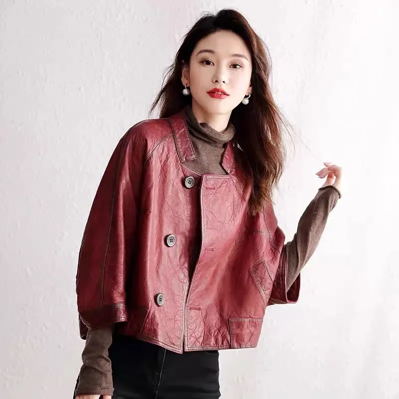 Top Trends: Quality Leather Female Short Loose Imitation Sheep Skin Coat Jacket Solid Color 2023 Autumn New Korean Version Of Light Ripe Air Shoppable Styles