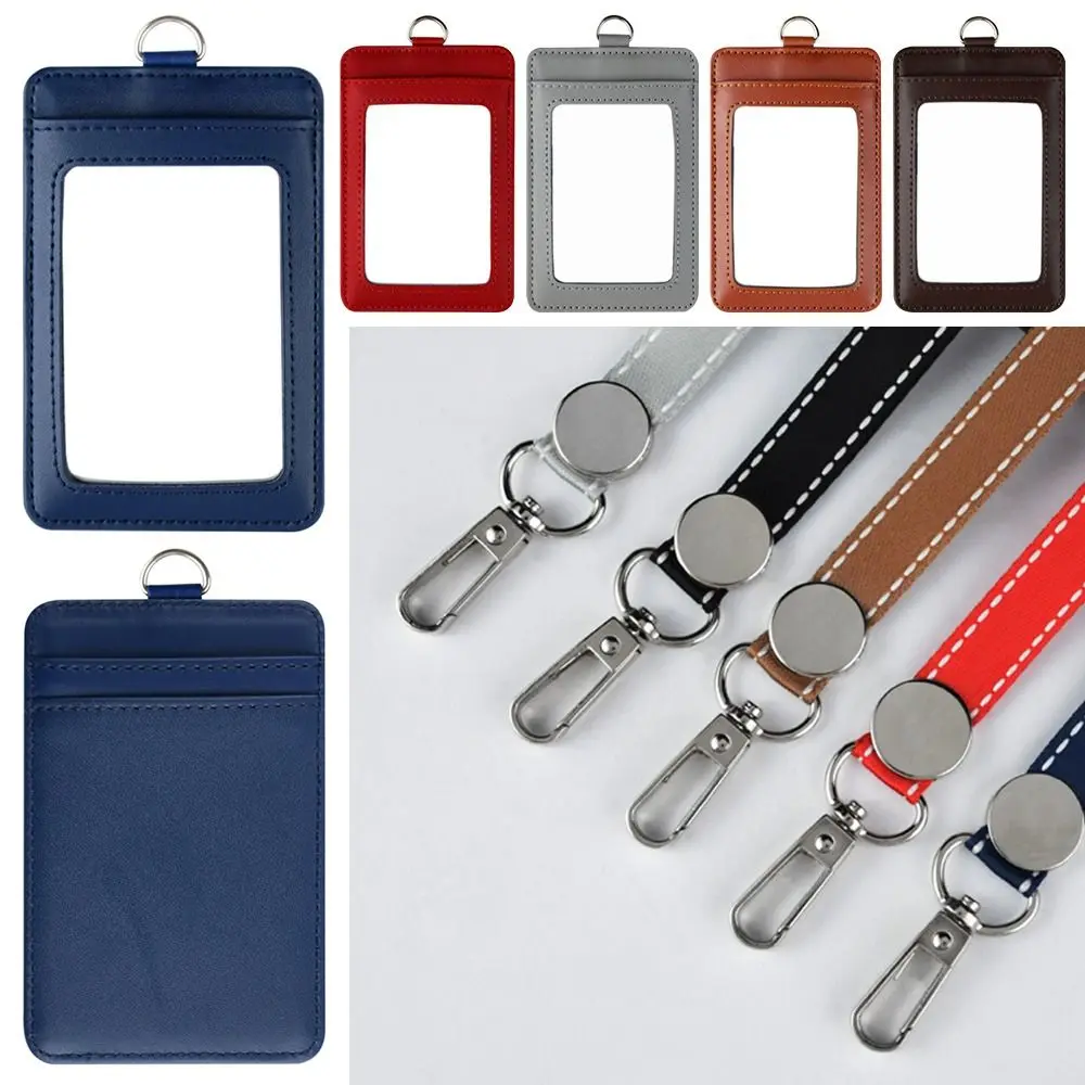 Top Trends: Office Supplies Genuine Leather With Lanyard Carabiner Style Card Bag Card Badge Holder Key Chain ID Lanyard Name Tag Shoppable Styles