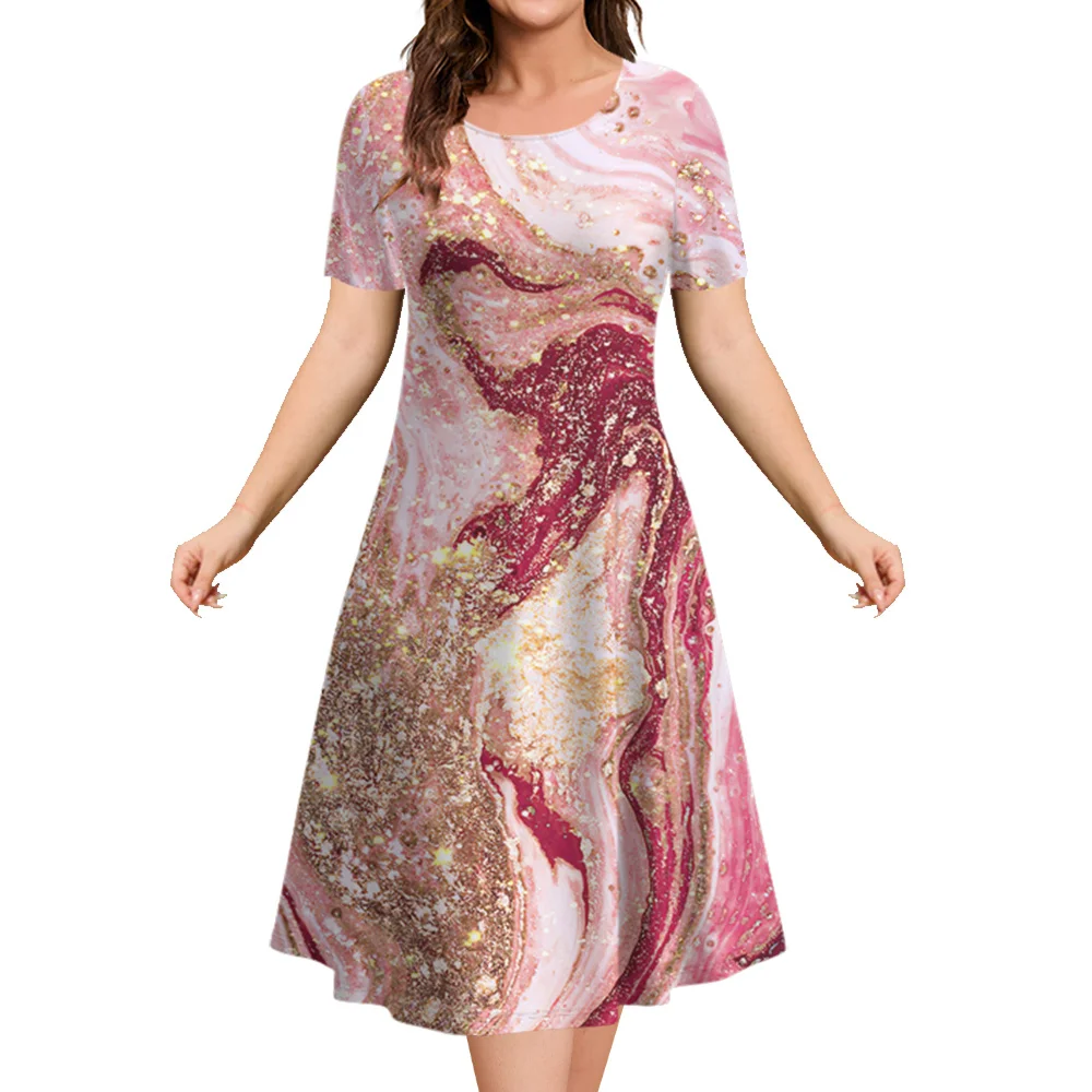 Top Trends: Women‘s Short Sleeves Dress Summer 3d Marbling Print Skirts Fashion Loose A-Line Clothes 2023 New Elegant Ladies Evening Dresses Shoppable Styles - Image 3