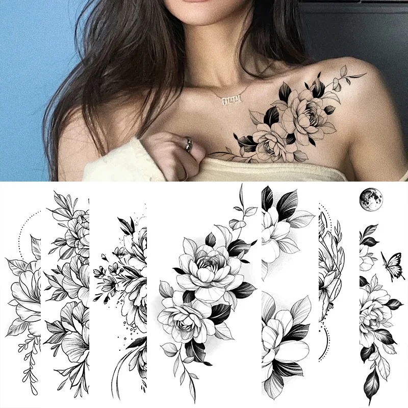 Top Trends: Sketch Flowers Sketch Tattoo Rose Blossoms Black And White Flowers Temporary Tattoos Sticker Size: Shoppable Styles