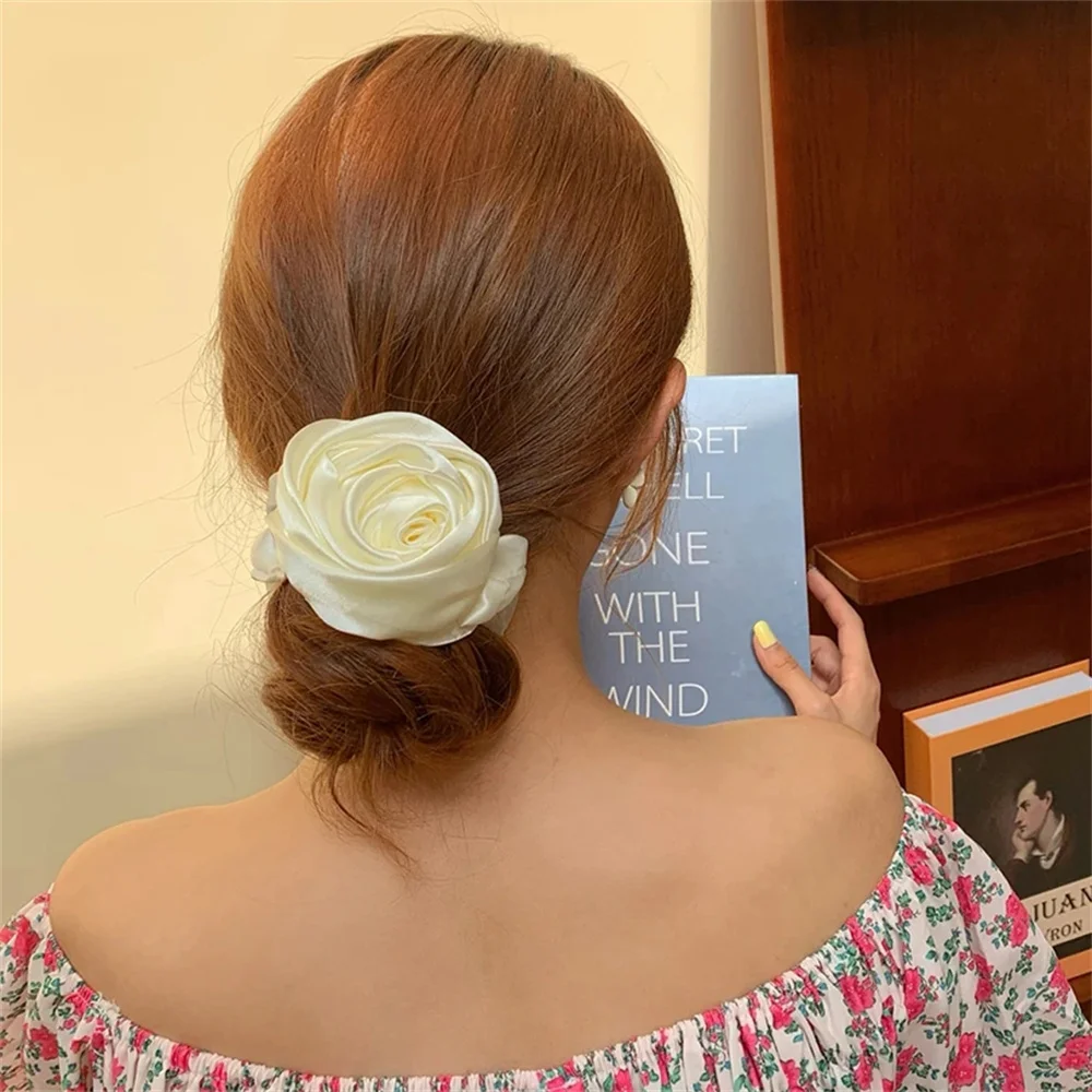 Top Trends: Women Ribbon Rose Flower Elastic Hair Band For Women Girls Hair Rope Ties Flower Hair Scrunchie Ponytail Holder Hair Accessories Shoppable Styles