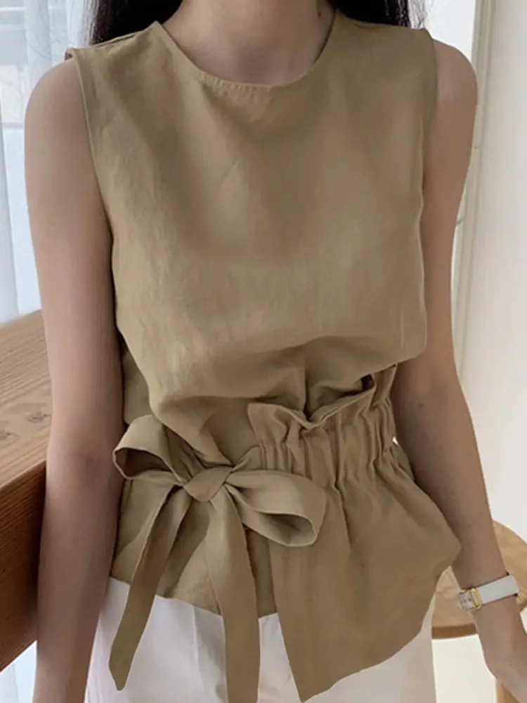 Top Trends: Lady Office Tank Tops Vests Summer Sleeveless Irregular Blouse VONDA 2023 Casual Crew Neck Pleated Blouse Fashion Female Blusas Shoppable Styles