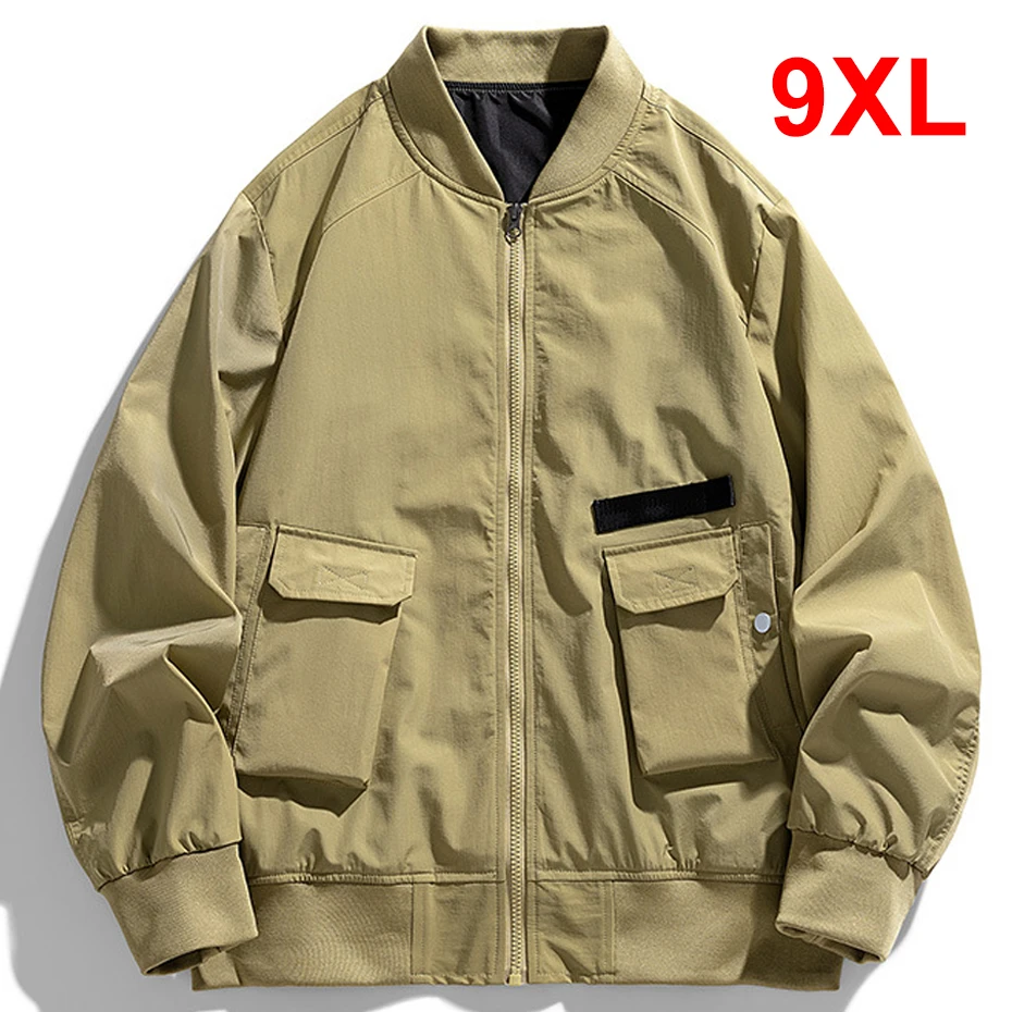 Top Trends: Plus Size 9XL Baseball Jacket Men Spring Autumn Bomber Jackets Cargo Coat Fashion Casual Loose Jackets Male Outerwear Khaki Shoppable Styles