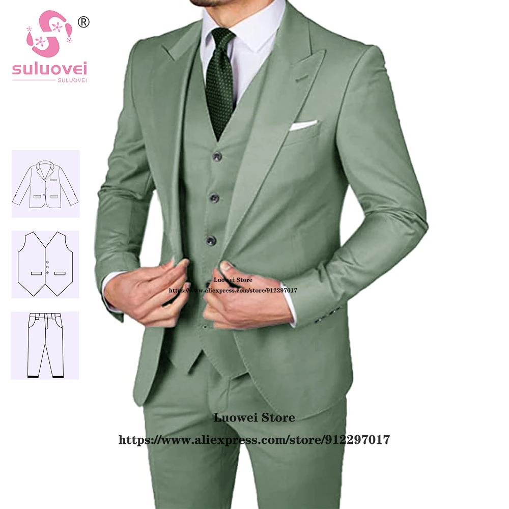 Top Trends: Fashion Groom Wedding Suits For Men Slim Fit 3 Piece Pants Set Formal Groomsmen Dinner Prom Peaked Lapel Tuxedo Blazer Masculino Shoppable Styles