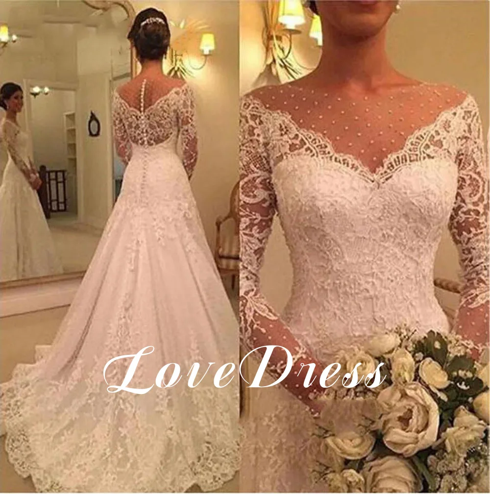 Top Trends: LoveDress Long Sleeve Lace Wedding Dress Luxury Sweetheart Pearl Bridal Dressing Gown Embroidery Button Bride Dress 2024 Custom Shoppable Styles