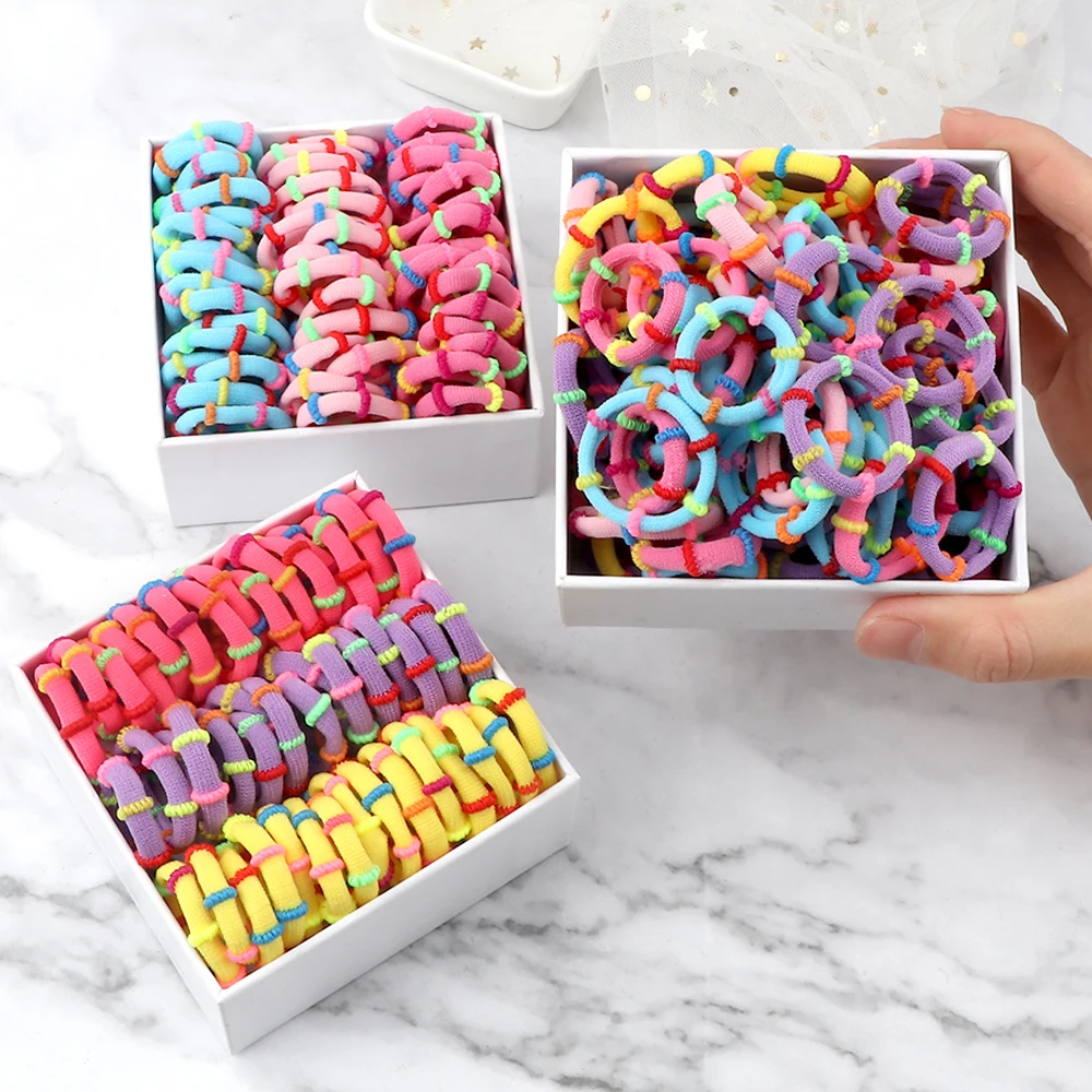 Top Trends: 50 / 100Pcs / Lot Children Hair Bands Accessories Girl Candy Color Hair Ties Colorful Simple Rubber Band Ponytail Elastic Scrunchies Shoppable Styles