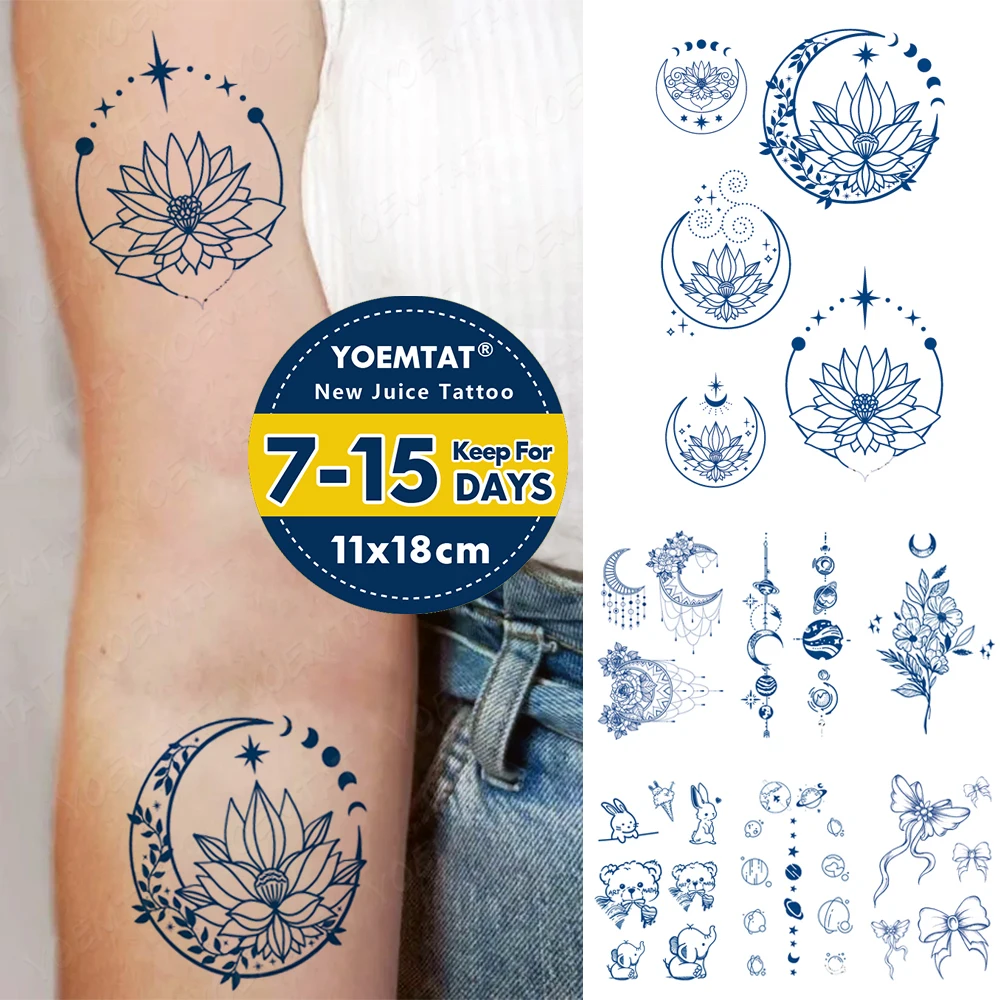 Top Trends: Genipin Herbal Waterproof Temporary Tattoo Sticker Juice Lasting Ink Henna Moon Planet Bear Fake Tatoo Semi-Permanent Body Art Shoppable Styles