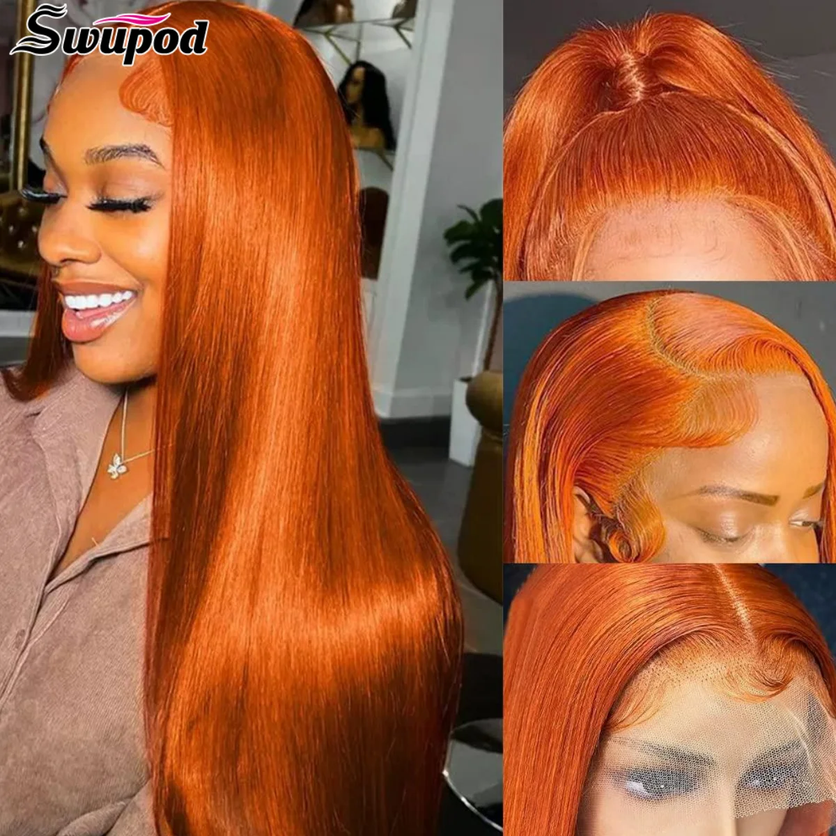 Top Trends: Remy 200 Density Transparent 13x6 HD Lace Frontal Wig Straight Lace Front Wigs Human Hair Ginger Orange Black Wig Witout Glue Shoppable Styles