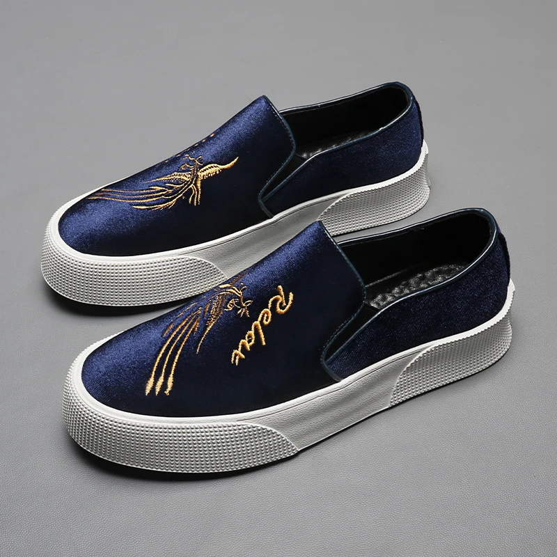 Top Trends: New Blue Men's Vulcanize Shoes Flock Black Green Sneakers Casual Shoes Size 38-44 Men Shoes Shoppable Styles