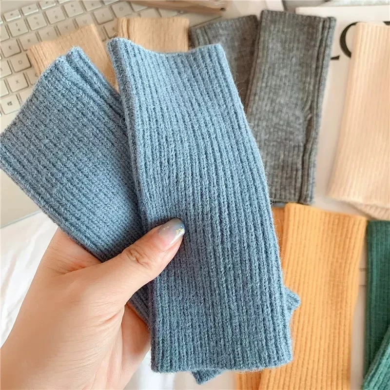 Top Trends: Winter Women Men Warm Fingerless Mitten Knitted Wool Gloves Solid Color Stretch Mittens Exposed Finger Short Cashmere Glove Shoppable Styles