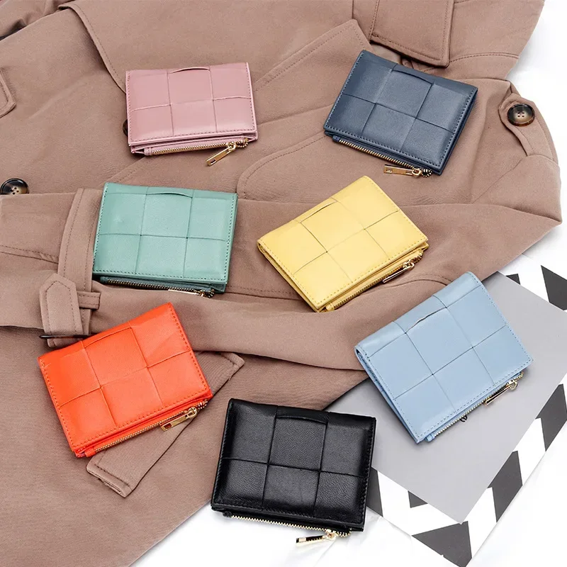 Top Trends: New Fashion Knitting Short Wallet For Women Genuine Sheepskin Leather Zipper Coin Purse Female Fashion Money Clip 2023 Shoppable Styles