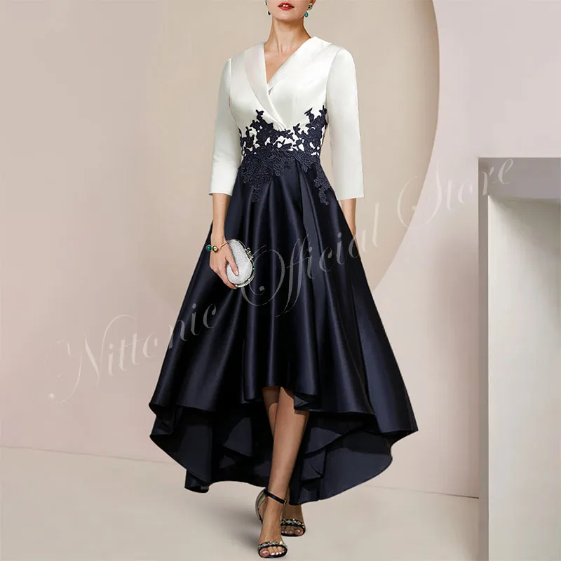 Top Trends: New Elegant Mother Of The Bride Dresses V-Neck Satin Appliques A-Line Wedding Guest Party Skirt For Women 2023 Evening Gala Shoppable Styles