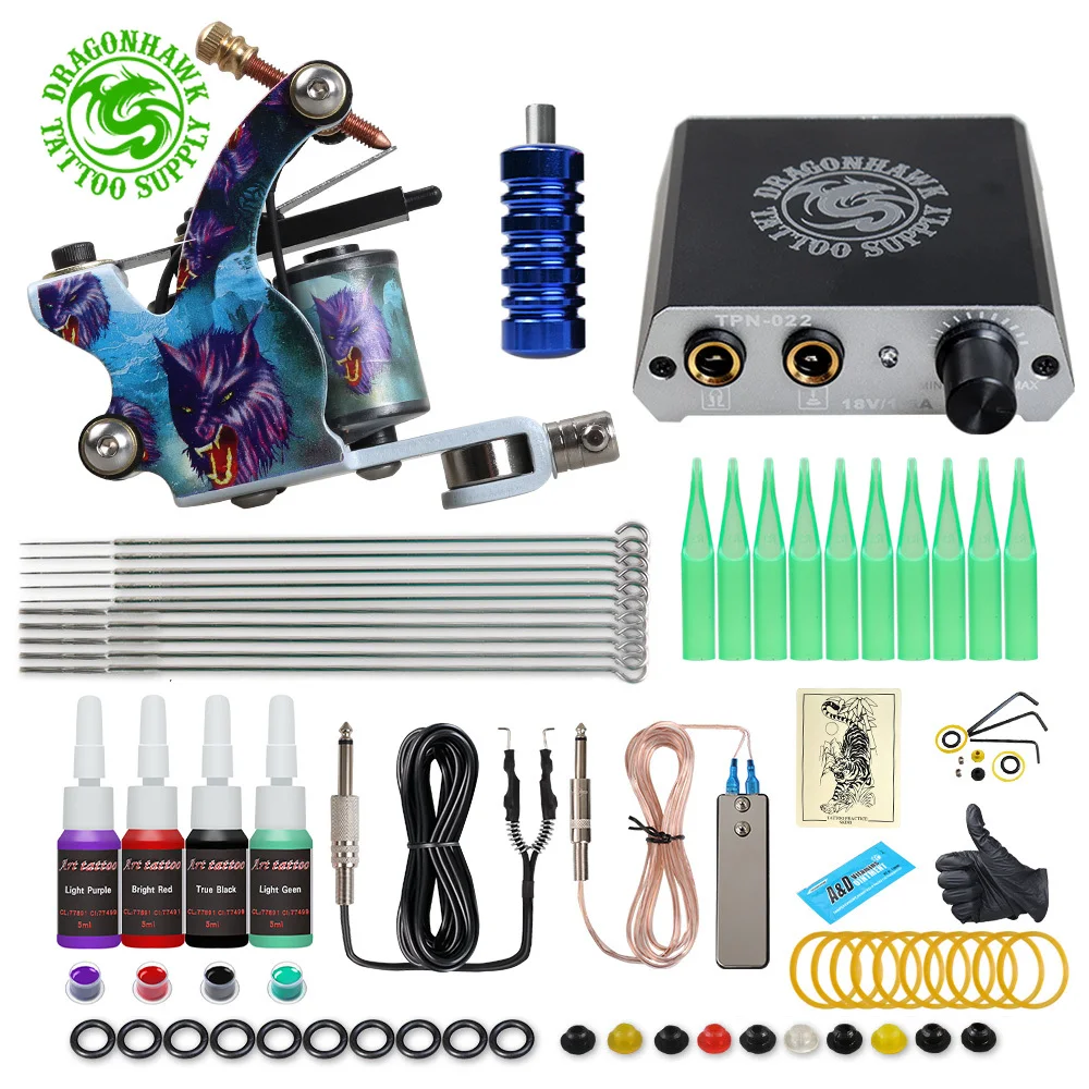 Top Trends: Free Ship Cheap Beginner Tattoo Kit With Hot Sales USA Brand Ink One Machine Complete Power Supply Dragonhawk Art Pigment Shoppable Styles