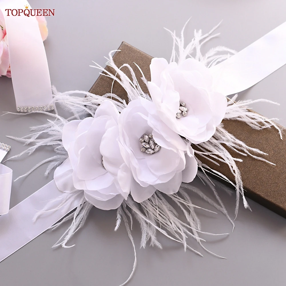 Top Trends: TOPQUEEN Wedding Belt White Flower Feather Sash Woman Party Prom Decoration Bridal Dress Accessories Maternity Ribbon S438 Shoppable Styles