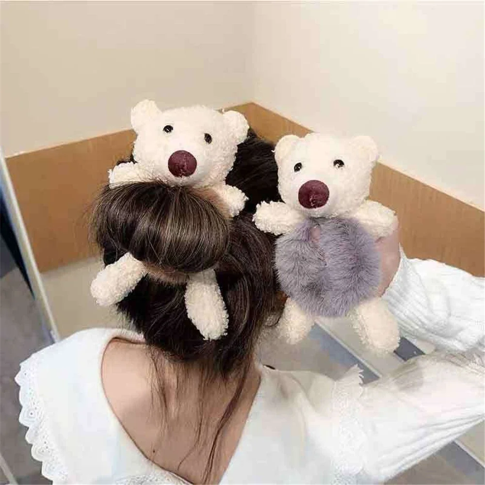 Top Trends: Winter Warm Fashion Cartoon Bear Hair Band Women Girls Lovely Scrunchies Cute Imitation Rabbit Fur Rubber Band Hair Accessories Shoppable Styles - Image 2