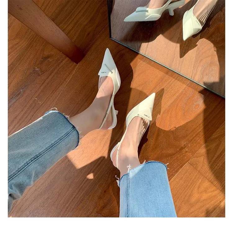 Top Trends: Pointy Cover Toe Mid Thin Heel Shoes Women Brand Design Shoes Pink Green Color Elegant Low Stiletto Heels Slingback Sandals Lady Shoppable Styles - Image 5