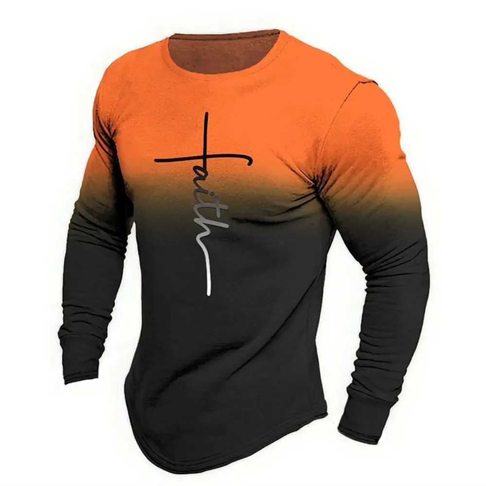 Top Trends: New Men T-Shirt Cotton Long Sleeve Top Fashionable Color Block Print Cross Graphic Clothe Oversized Autumn T Shirt Men Shirt Tee Shoppable Styles - Image 3