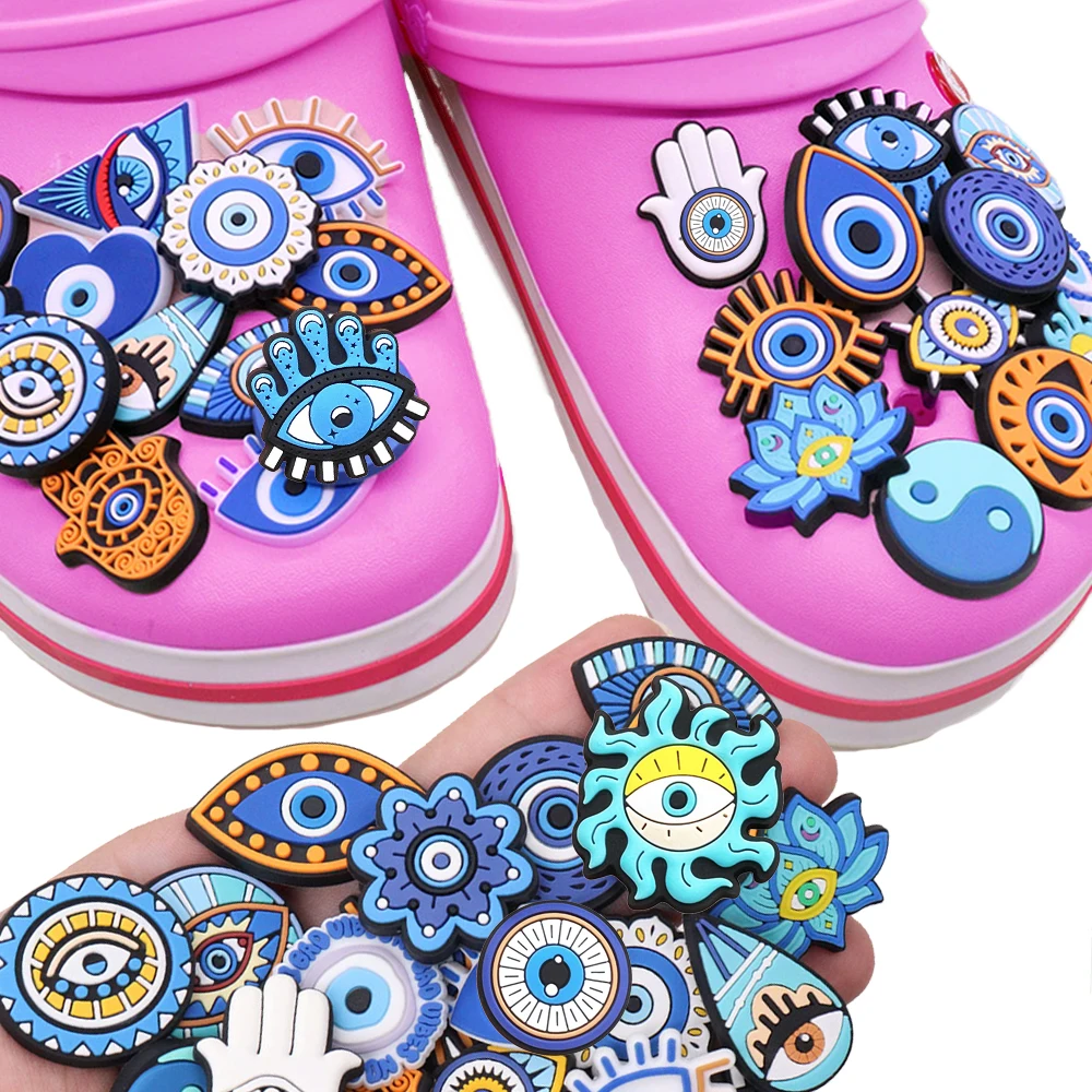 Top Trends: Wholesale 1pcs PVC Shoe Accessories For Crocs Charms Blue Evil Eyeball Monster Badge Women Buckle Kids Pins Men Decoration Jeans Shoppable Styles