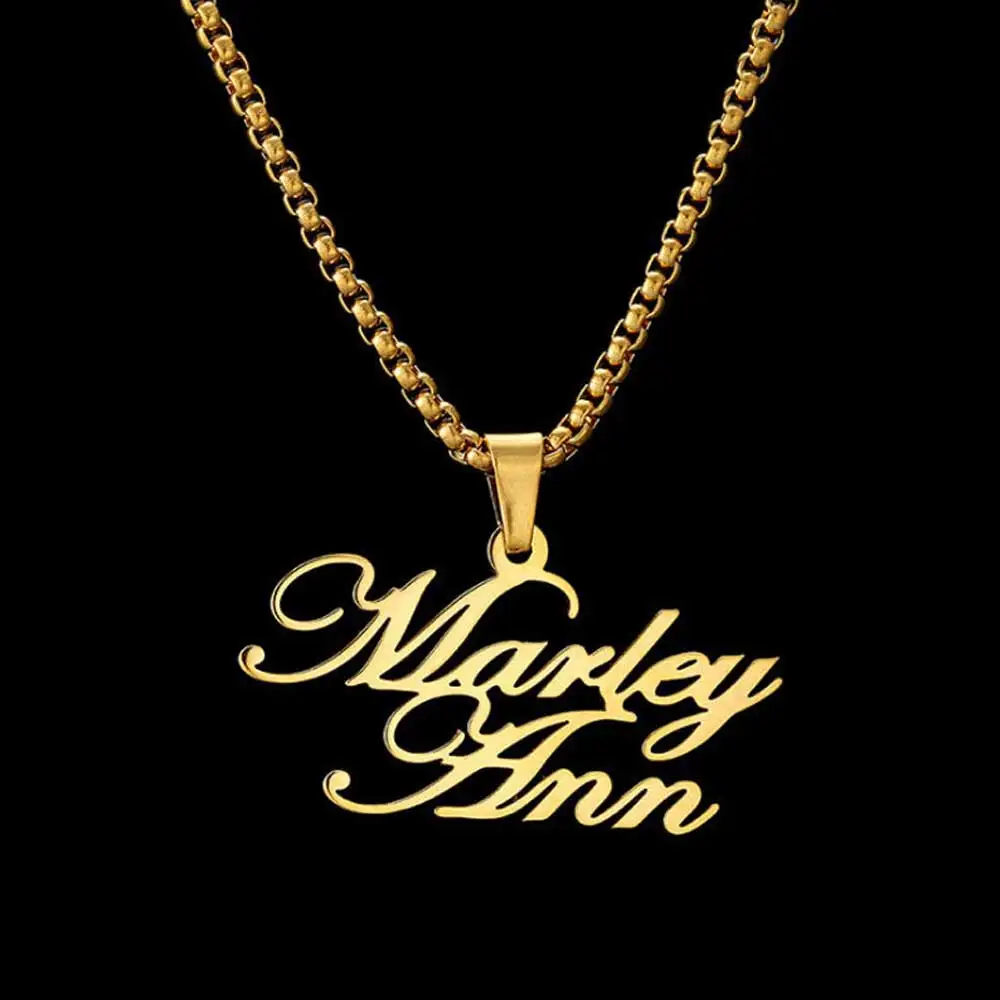 Top Trends: Personalized Custom Couple Double Name Necklace Stainless Steel Jewelry Mens Gold Box Chains Nameplate Pendant Chokers Love Gift Shoppable Styles