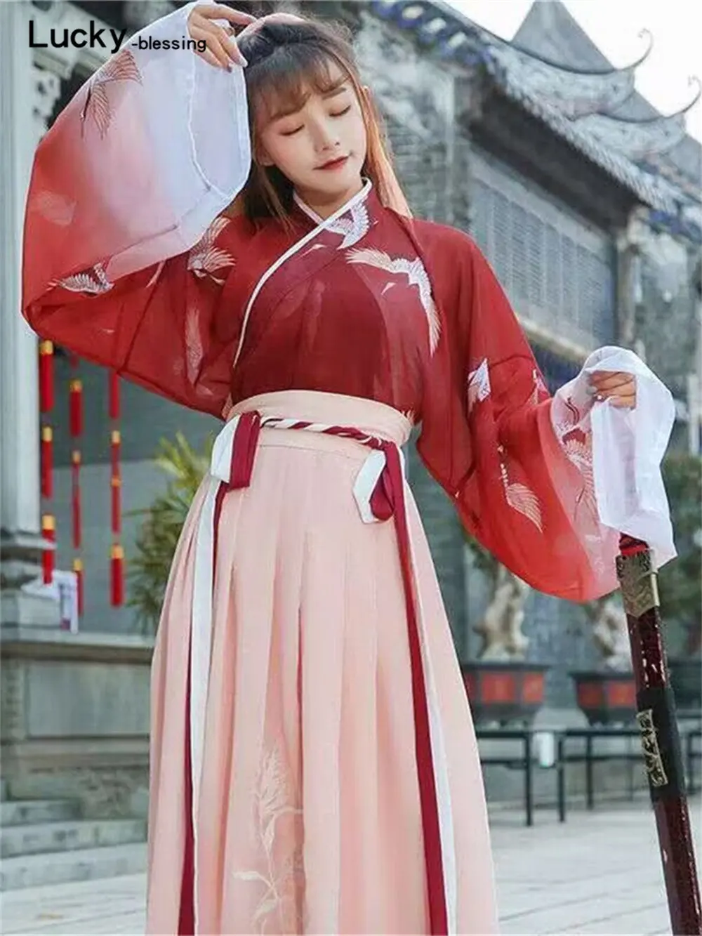 Top Trends: Retro Chinese Style Red Vestido Hanfu Dress Asian Cosplay Women China Traditional Skirt Long Kimono Kawaii Girls Party Skirt Set Shoppable Styles