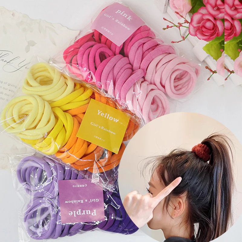 Top Trends: 50PCS / Set Women Girls Basic Hair Bands 4cm Simple Scrunchies Elastic Headband Hair Ropes Ties Ponytail Hair Accessories Headwear Shoppable Styles