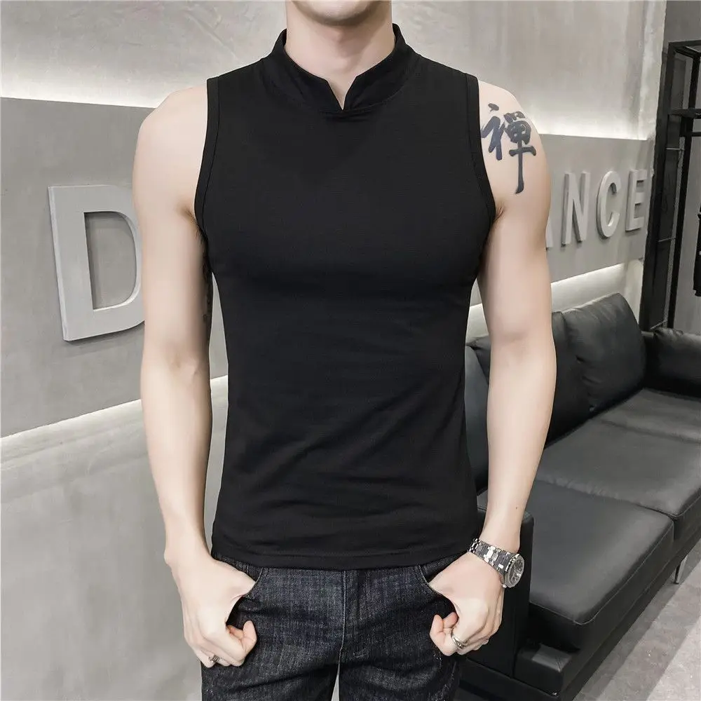 Top Trends: Men's Summer Sexy Vest Small High Collar Breathable Sports Fitness Bottom Undershirt Sexy Slim Fit Tight Sleeveless Top T-Shirt Shoppable Styles