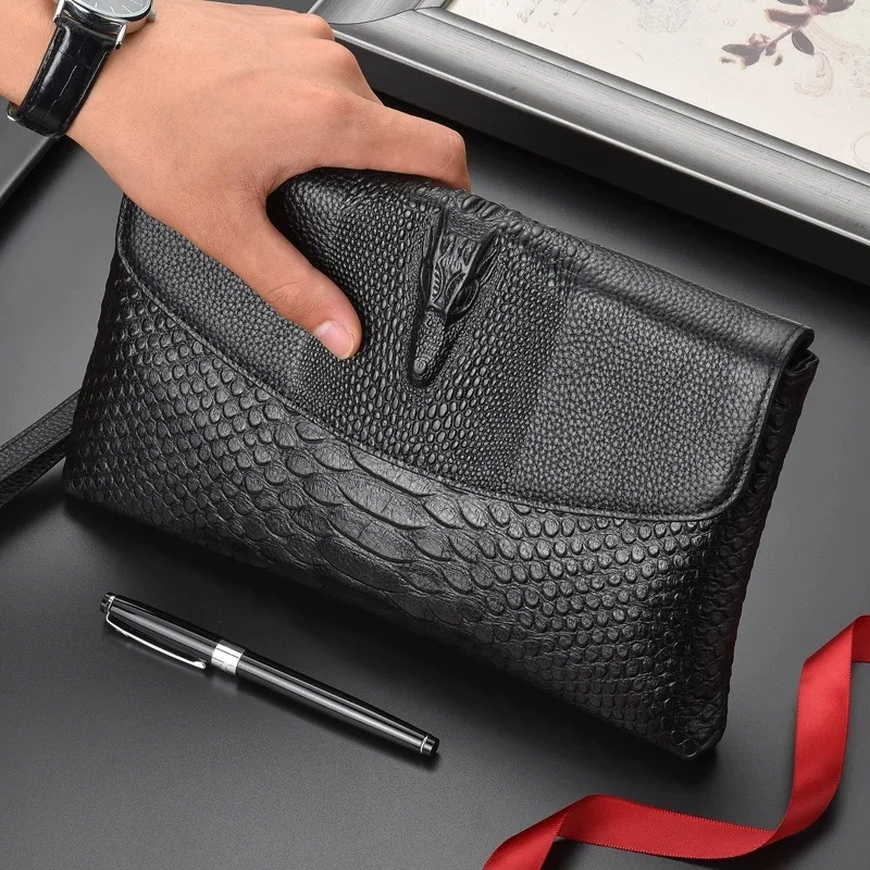 Top Trends: Luxury Crocodile Pattern Men Clutch Bags Brand Designer Business Bag IPad Handbags Fashion Soft Leather Envelope Bag Male Wallet Shoppable Styles