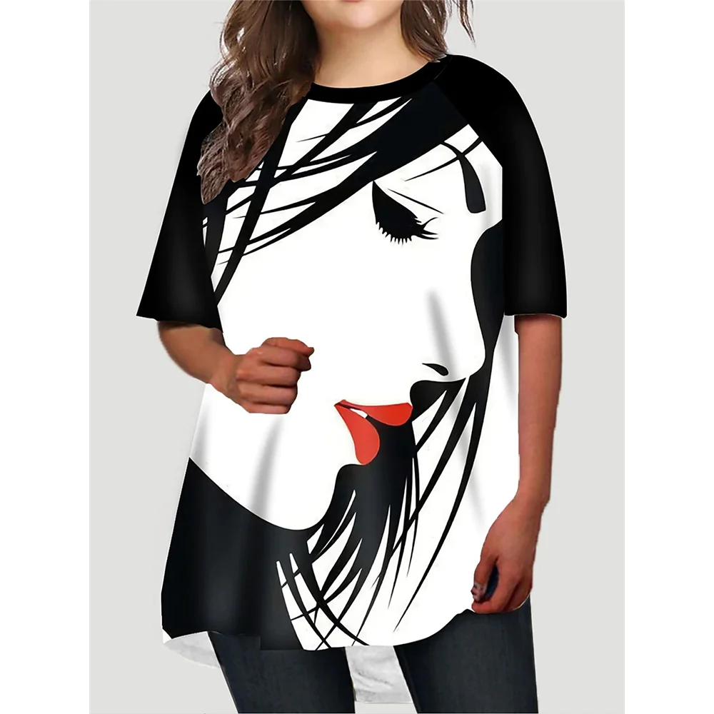 Top Trends: Summer Women's T-Shirts Oversized Tops Artistic Face Graphic Loose Streetwear O-Neck Clothing Short Sleeves Ladies Shirts Tees Shoppable Styles