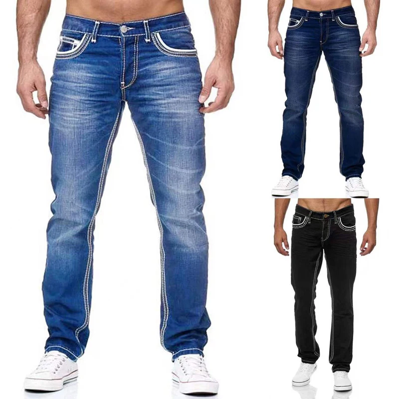 Top Trends: New Jeans Men's Straight Classic Blue And Black Jeans Spring And Summer Boyfriend Loose Wide-Leg Men's Casual Denim Trousers Shoppable Styles