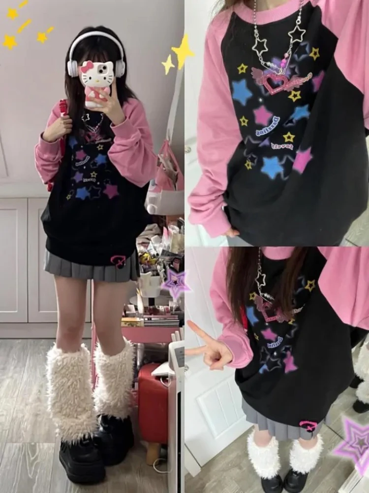 Top Trends: ADAgirl Women Star Graphic Hoodies Y2K Aesthetic Raglan Sleeve Sweatshirt E-girl Oversized Harajuku Tops Cutecore Kawaii Clothes Shoppable Styles