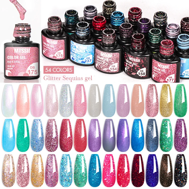 Top Trends: Mtssii 6ml Glitter Gel Nail Polish Sparkling Nail Art Vernis Semi Permanent Sequins Soak Off UV Gel Colorful Nail Base Top Coat Shoppable Styles