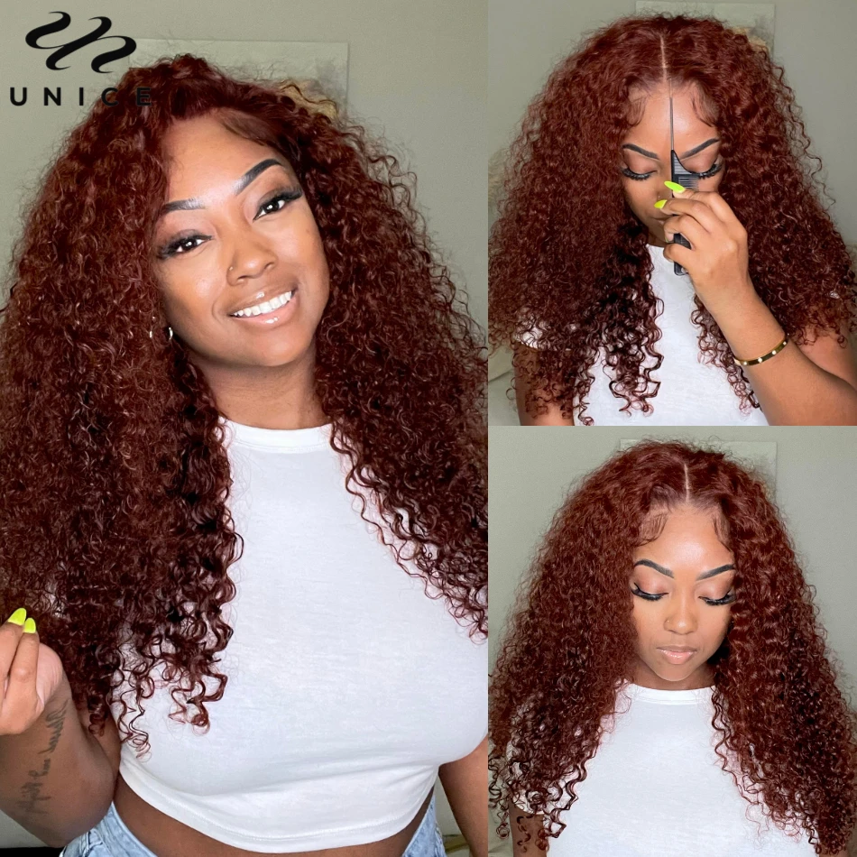 Top Trends: UNice Wear Go Glueless Wig Reddish Brown Pre Cut 6x4.75 Lace Closure Wig Human Hair Curly Wig With Baby Hair Shoppable Styles