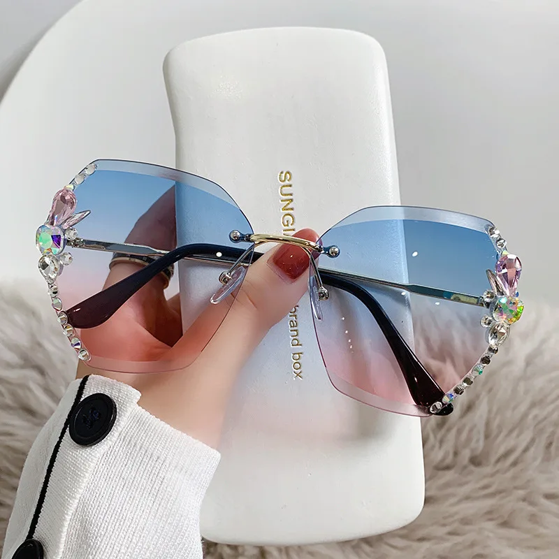 Top Trends: Vintage Rimless Rhinestone Sunglasses Women 2022 Luxury Brand Design Fashion Gradient Lens Sun Glasses Men Shades For Female Shoppable Styles