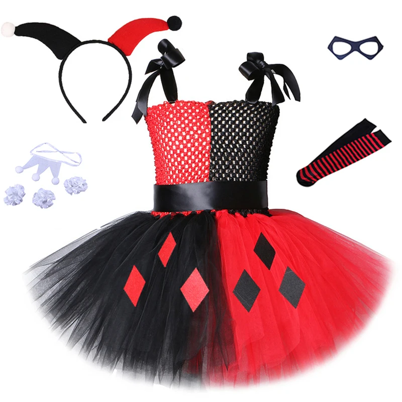 Top Trends: Clown Female Tutu Dress Girls Cosplay Harley Squad Quinn Costume Party Dresses Kids Halloween Villain Clothes Dot Fancy Dress Shoppable Styles