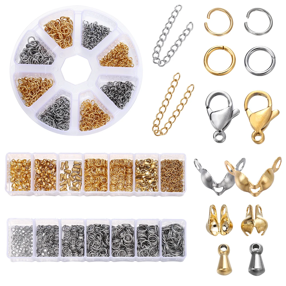 Top Trends: 1Box Stainless Steel Lobster Clasps Open Jump Rings Crimp Beads Caps Set For Diy Bracelet Necklace Jewelry Making Making Kits Shoppable Styles