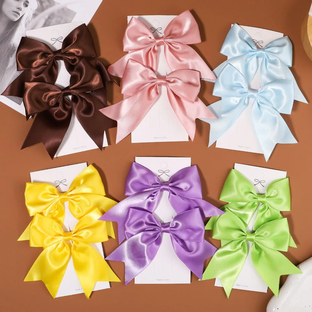 Top Trends: Wholesale 2Pcs Baby Bows Hair Clip For Kids Girls Solid Color Hairpins Barrettes Handmade Headwear Hair Accessories 4.52Inches Shoppable Styles - Image 2