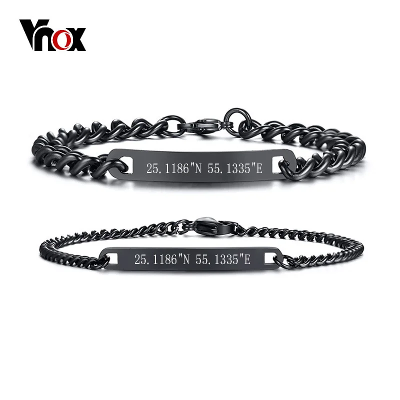 Top Trends: Vnox Free Engraving Thin Tag Coordinate Memorable Place Lovers Bracelets For Women Men Stainless Steel Couple Personalized Gift Shoppable Styles