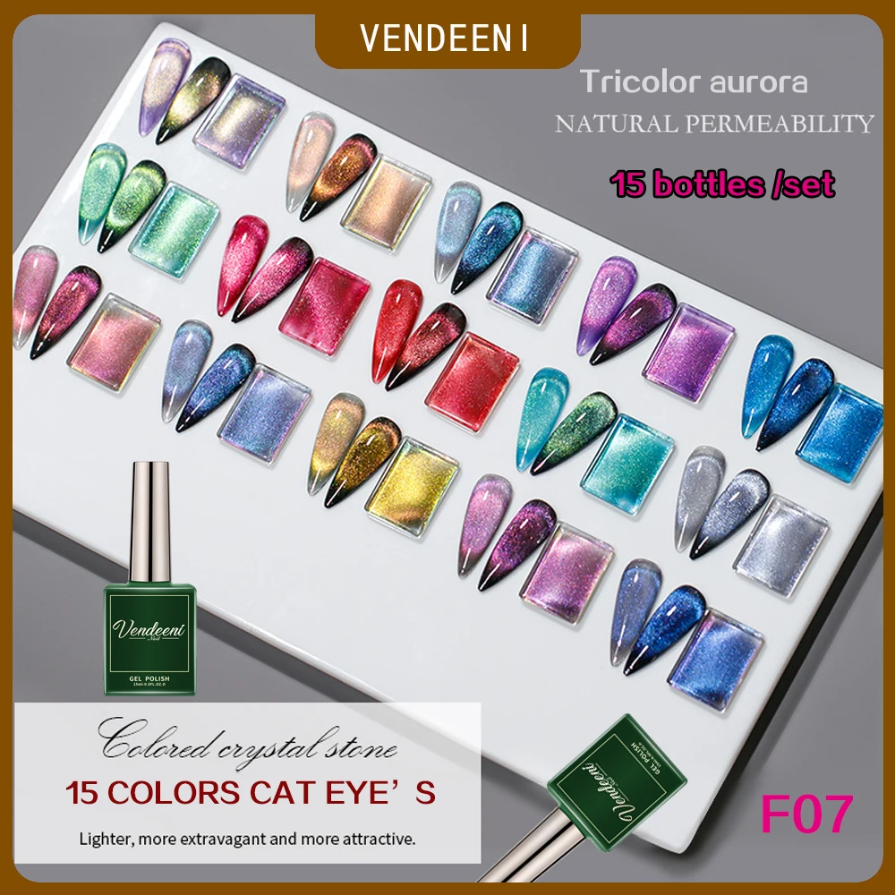 Top Trends: Vendeeni 15 Colors / set Colourful Crystal Aurora Cat Eye Gel Nail Polish Magnetic Gel Varnish UV LED Soak Off Gel Lacquer Shoppable Styles