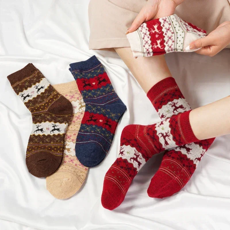 Top Trends: 3 Pairs Womens Socks Winter Thermal Warm Christmas Elk Rabbit Wool Mixed Socks Fashion Harajuku Thermal Long Socks 2023 New In Shoppable Styles